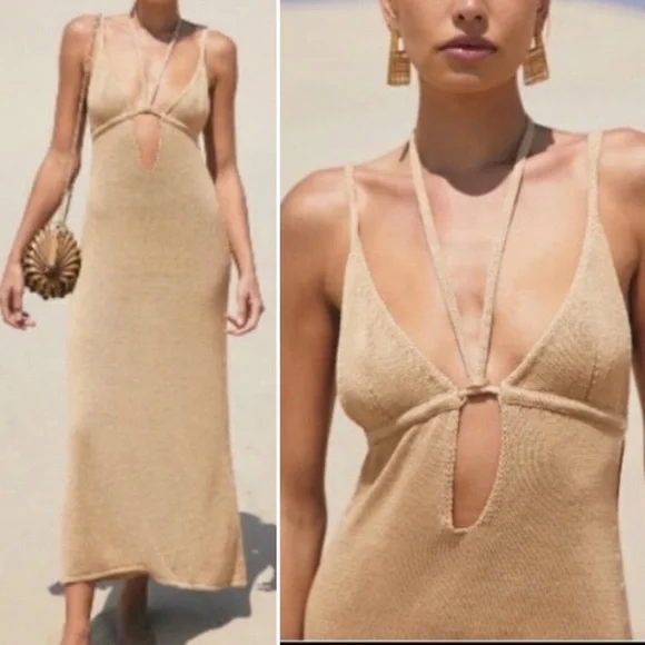 🆕 CULT GAIA ✨ Kingsley Knit Tan Dress tie to wear multiple ways | Sz S - Picture 2 of 3